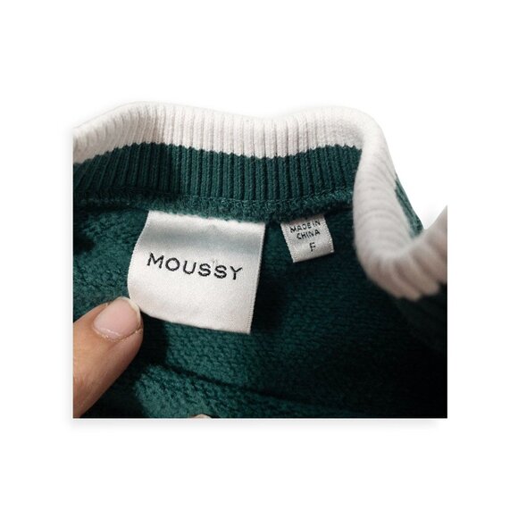 Moussy Tokyo Green Cropped Sweatshirt With Striped Cuffs & Collar Free Size 100% - Picture 8 of 10